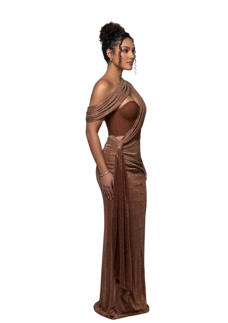 Aurelia Luxe Corset Maxi Dress - Brown