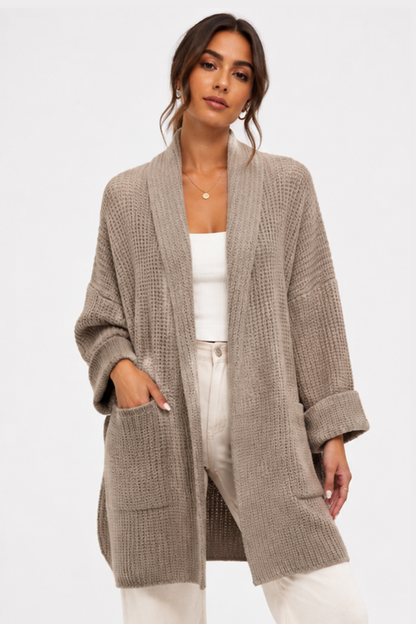 Giacca Cardigan Lungo in Maglia Waffle