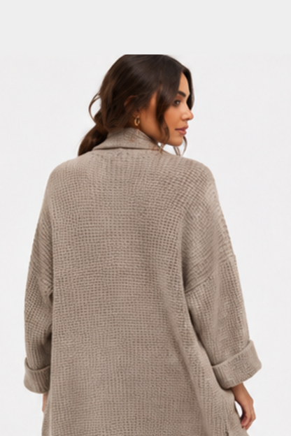 Giacca Cardigan Lungo in Maglia Waffle