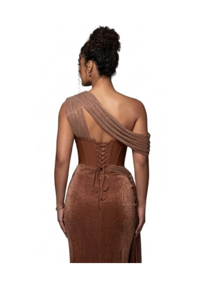 Aurelia Luxe Corset Maxi Dress - Brown
