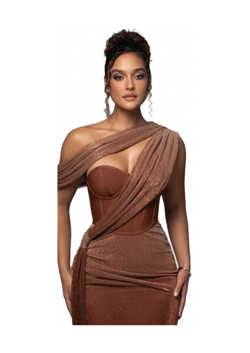 Aurelia Luxe Corset Maxi Dress - Brown